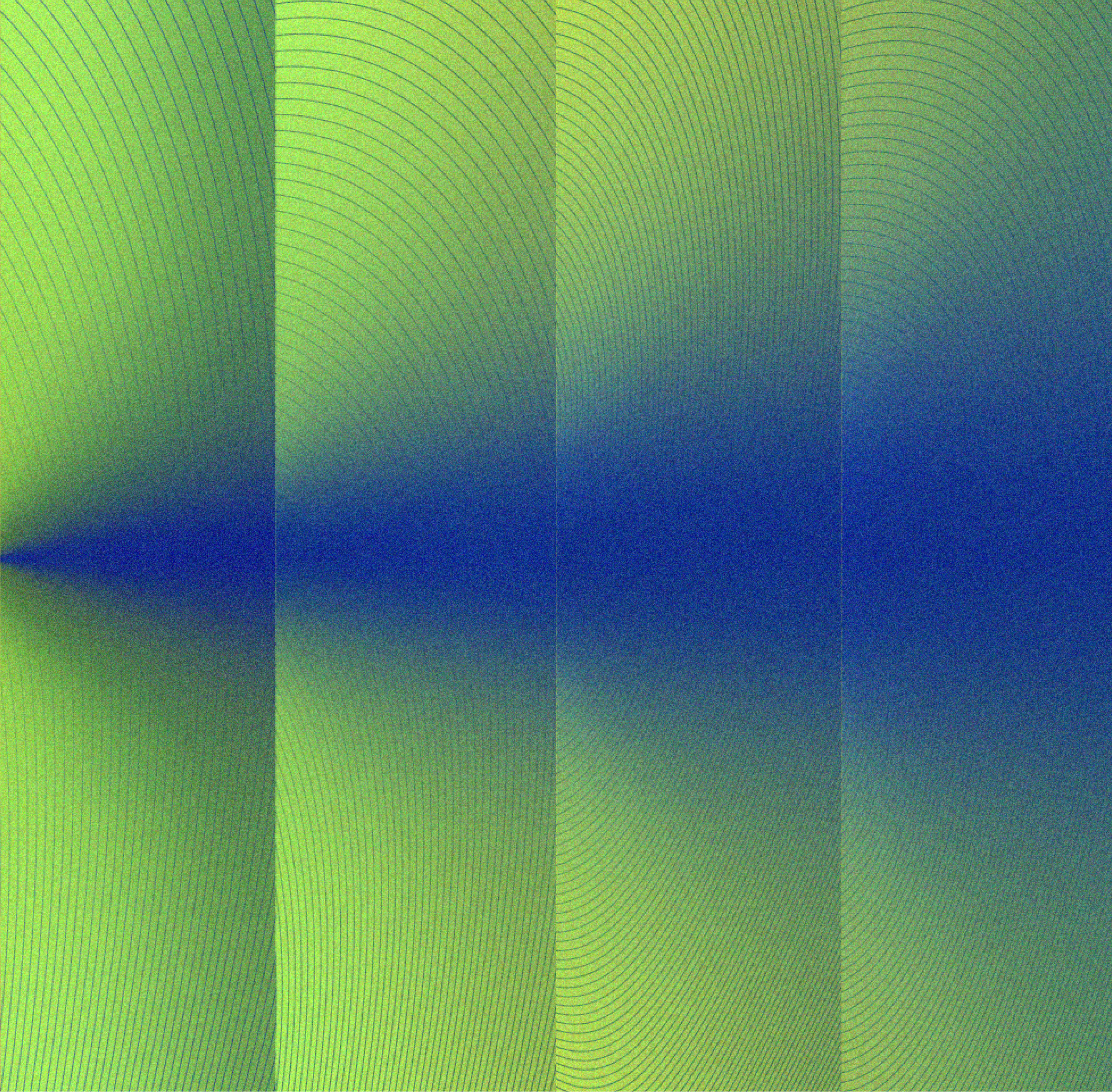 Abstract digital gradient from lime green to navy blue with concentric lines and grain texture